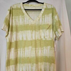 Sonoma Woman's Short Sleeve Tye Dyed T-Shirt, Size: XXL Color: Lime Green/White